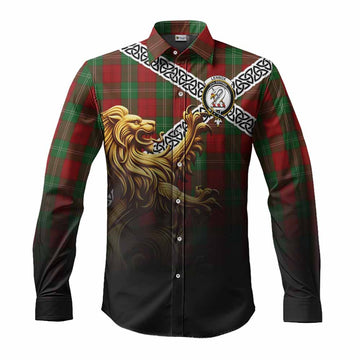 Lennox Crest Tartan Long Sleeve Button Shirt with Golden Lion Emblem Celtic Style