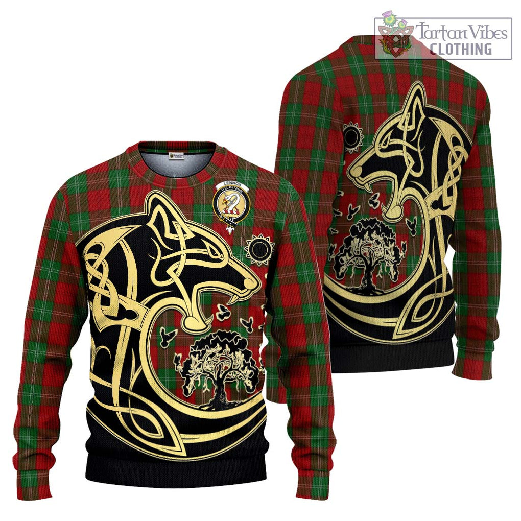Lennox Tartan Knitted Sweater with Family Crest Celtic Wolf Style Unisex - Tartan Vibes Clothing