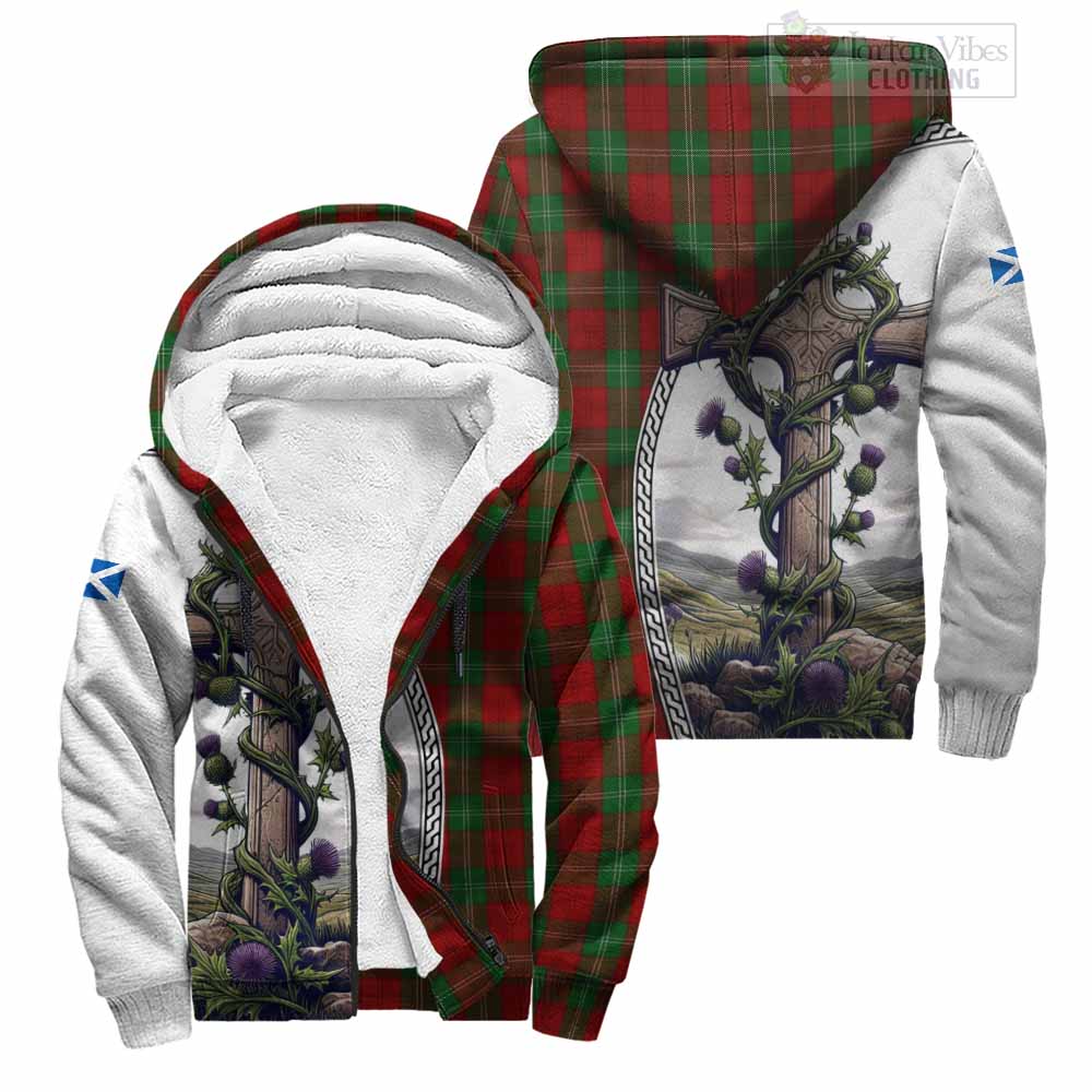 Tartan Vibes Clothing Lennox Tartan Sherpa Hoodie with Family Crest and St. Andrew's Cross Accented by Thistle Vines