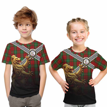 Lennox Crest Tartan Kid T-Shirt with Golden Lion Emblem Celtic Style
