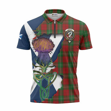 Lennox Tartan Family Crest Zipper Polo Shirt Scottish Thistle Celtic Inspired