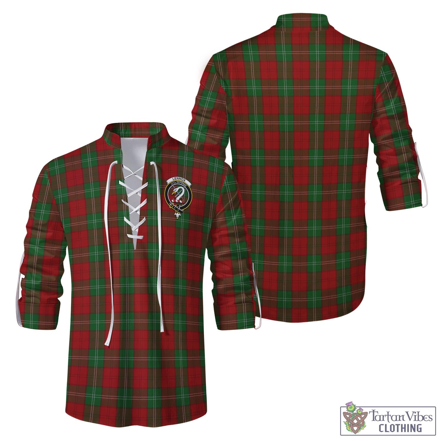 Tartan Vibes Clothing Lennox Tartan Men's Scottish Traditional Jacobite Ghillie Kilt Shirt with Family Crest