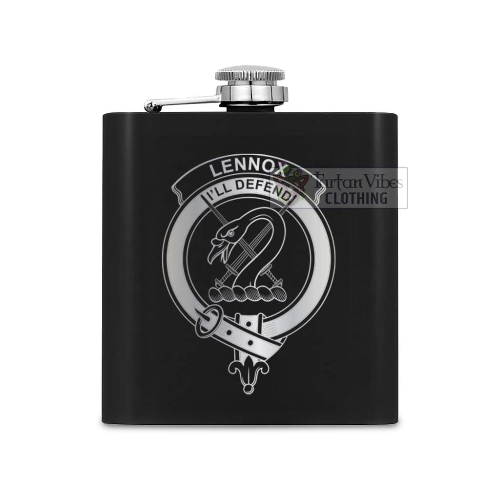 Tartan Vibes Clothing Lennox Crest Hip Flask Set 7oz Black Stainless Steel with A Gift Box