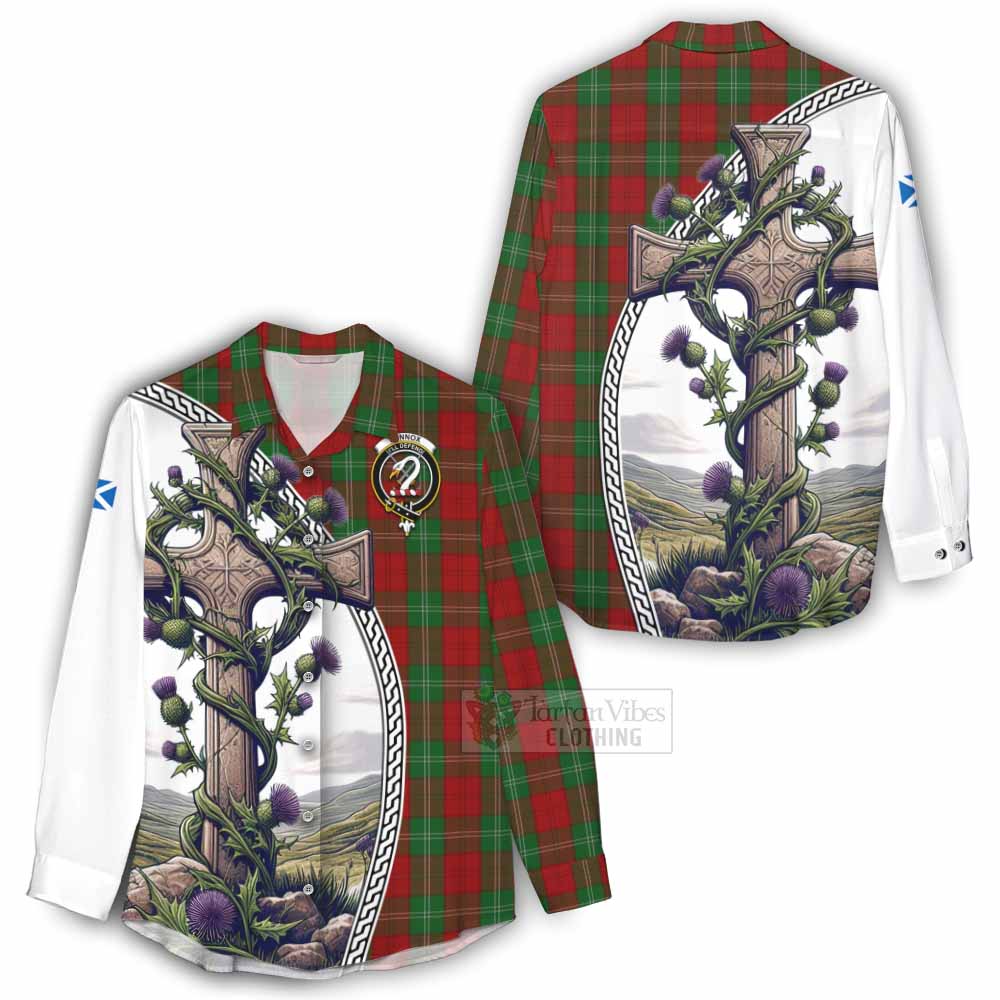 Tartan Vibes Clothing Lennox Tartan Women's Casual Shirt with Family Crest and St. Andrew's Cross Accented by Thistle Vines