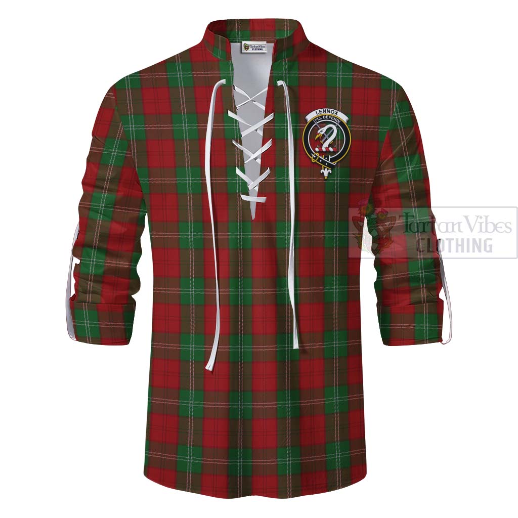Tartan Vibes Clothing Lennox Tartan Ghillie Kilt Shirt with Family Crest and Bearded Skull Holding Bottles of Whiskey