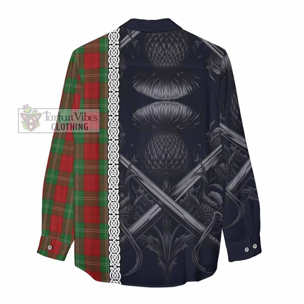 Tartan Vibes Clothing Lennox Tartan Women's Casual Shirt with Family Crest Cross Sword Thistle Celtic Vibes