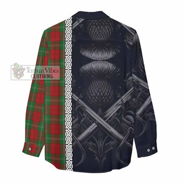 Tartan Vibes Clothing Lennox Tartan Women's Casual Shirt with Family Crest Cross Sword Thistle Celtic Vibes