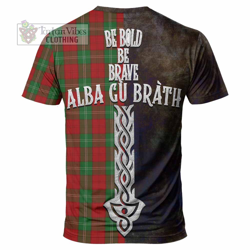 Tartan Vibes Clothing Lennox Tartan Family Crest T-Shirt Alba Gu Brath Be Brave Lion Ancient Style