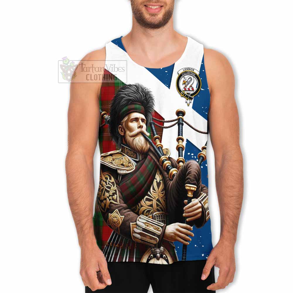 Lennox Tartan Men's Tank Top with Family Crest Scottish Bagpiper Vibes