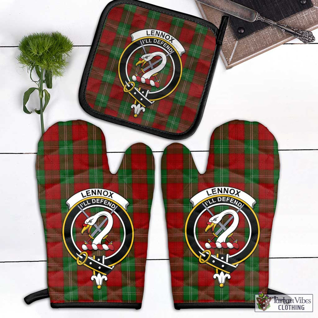 Lennox Tartan Combo Oven Mitt & Pot-Holder with Family Crest Combo 1 Oven Mitt & 1 Pot-Holder Black - Tartan Vibes Clothing