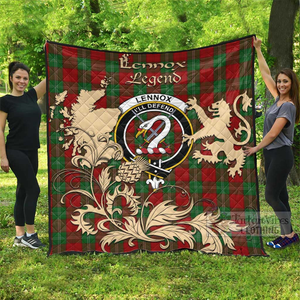 Lennox Tartan Quilt with Family Crest and Scottish Symbol Style - Tartan Vibes Clothing