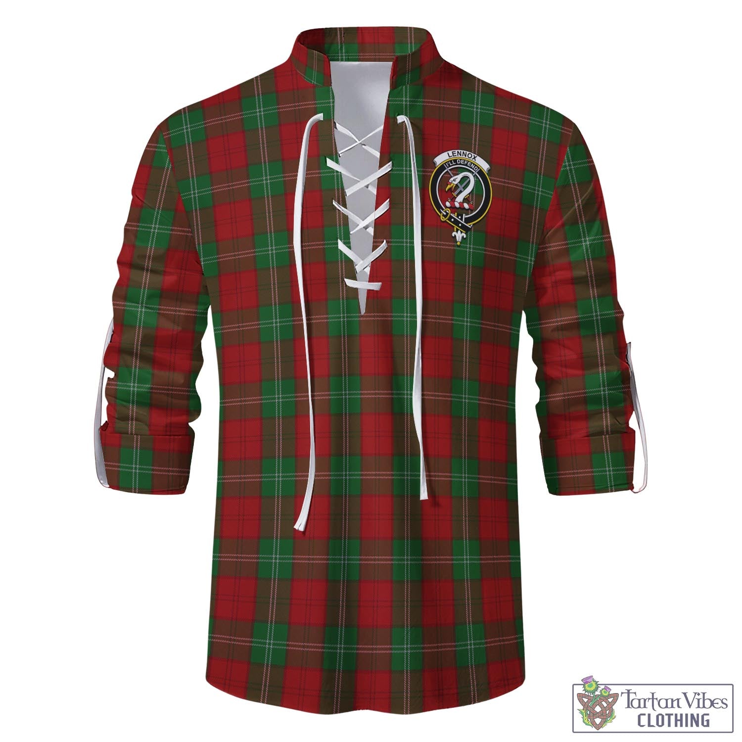 Tartan Vibes Clothing Lennox Tartan Men's Scottish Traditional Jacobite Ghillie Kilt Shirt with Family Crest