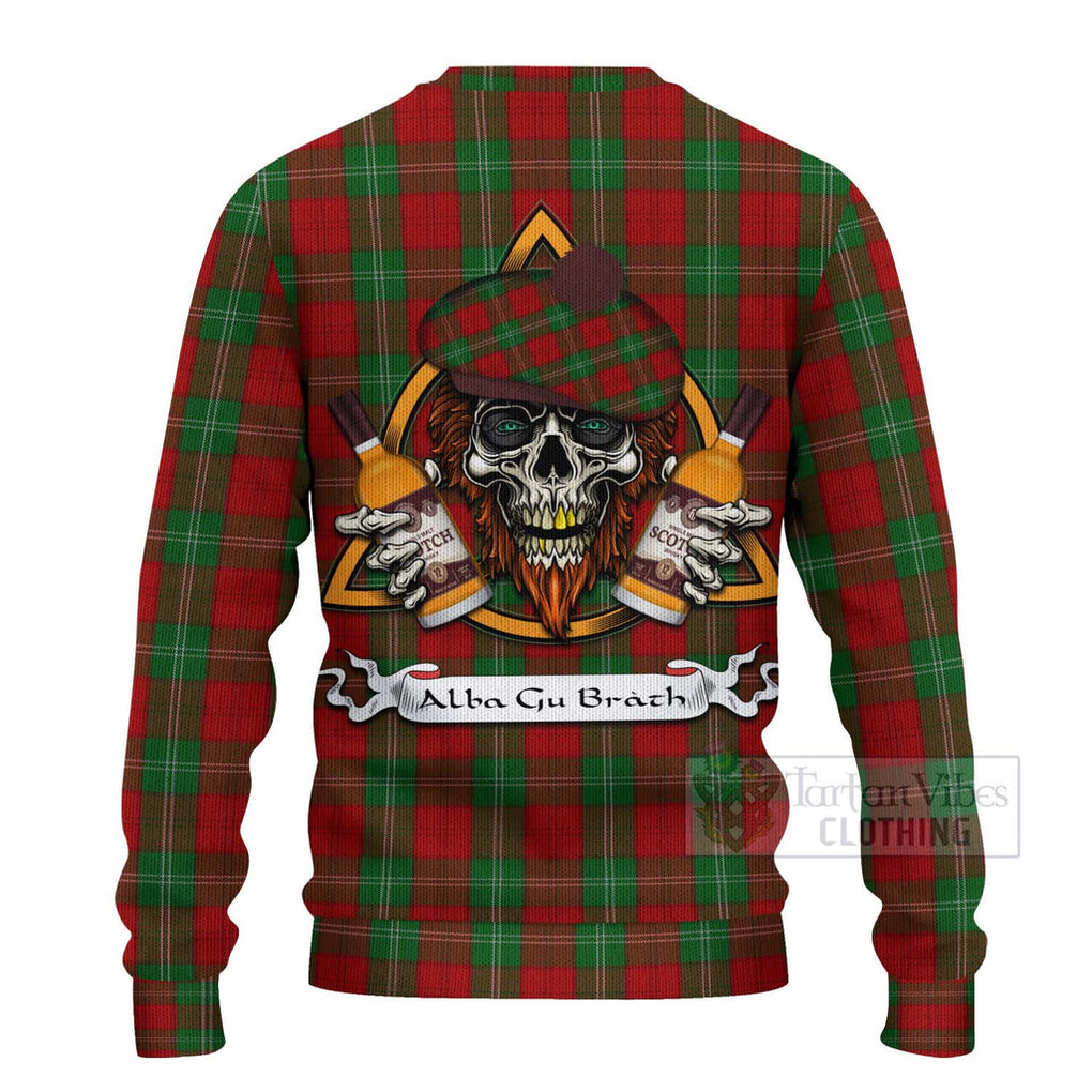 Tartan Vibes Clothing Lennox Tartan Knitted Sweater with Family Crest and Bearded Skull Holding Bottles of Whiskey