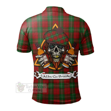 Tartan Vibes Clothing Lennox Tartan Polo Shirt with Family Crest and Bearded Skull Holding Bottles of Whiskey