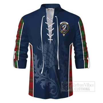 Tartan Vibes Clothing Lennox Tartan Ghillie Kilt Shirt with Family Crest and Scottish Thistle Vibes Sport Style