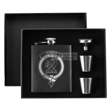 Tartan Vibes Clothing Lennox Crest Hip Flask Set 7oz Black Stainless Steel with A Gift Box