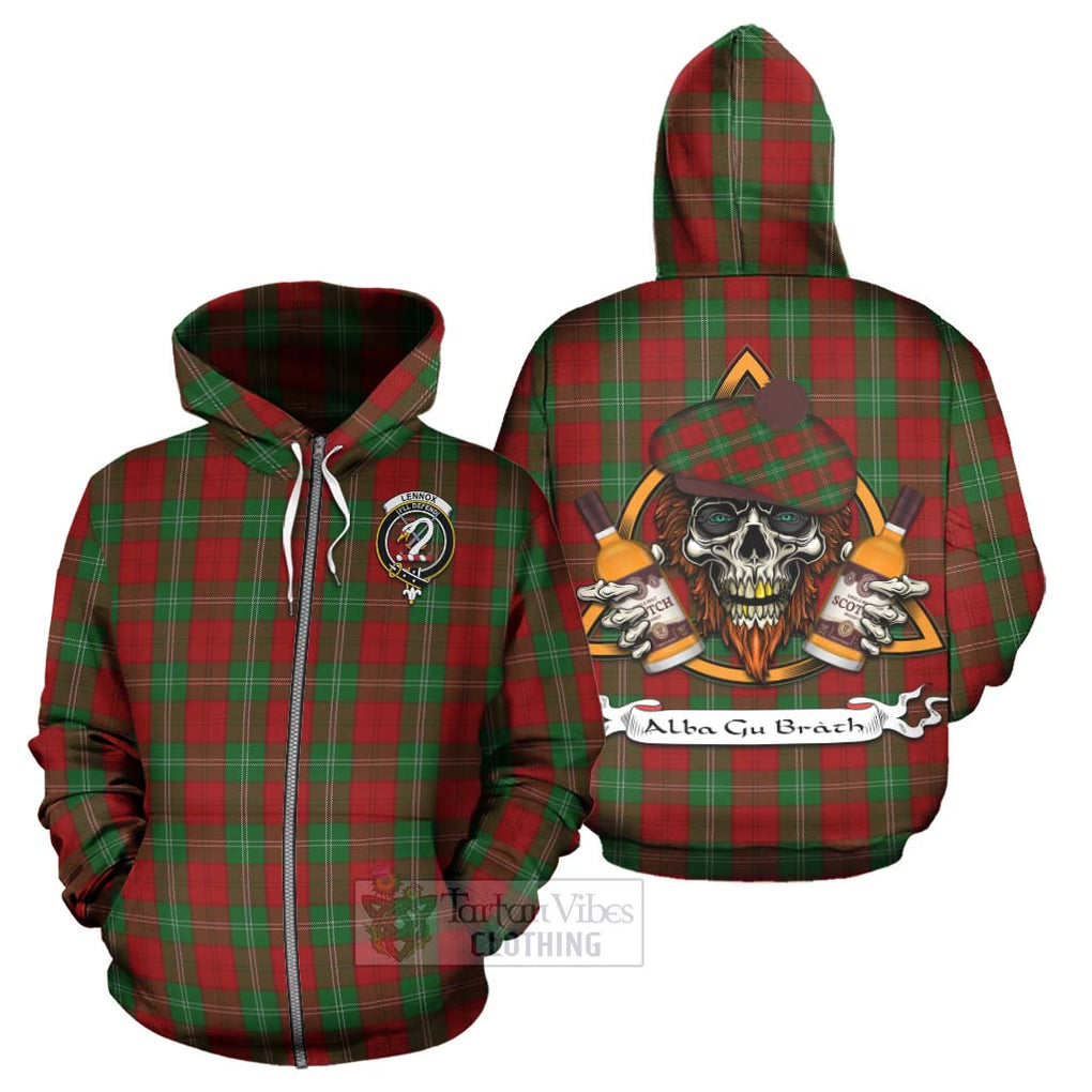 Tartan Vibes Clothing Lennox Tartan Hoodie with Family Crest and Bearded Skull Holding Bottles of Whiskey