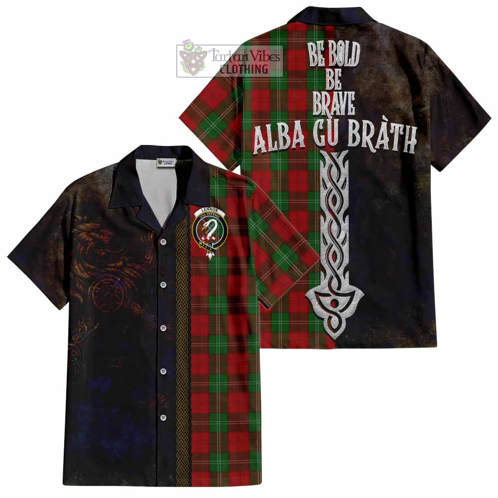 Tartan Vibes Clothing Lennox Tartan Family Crest Short Sleeve Button Shirt Alba Gu Brath Be Brave Lion Ancient Style