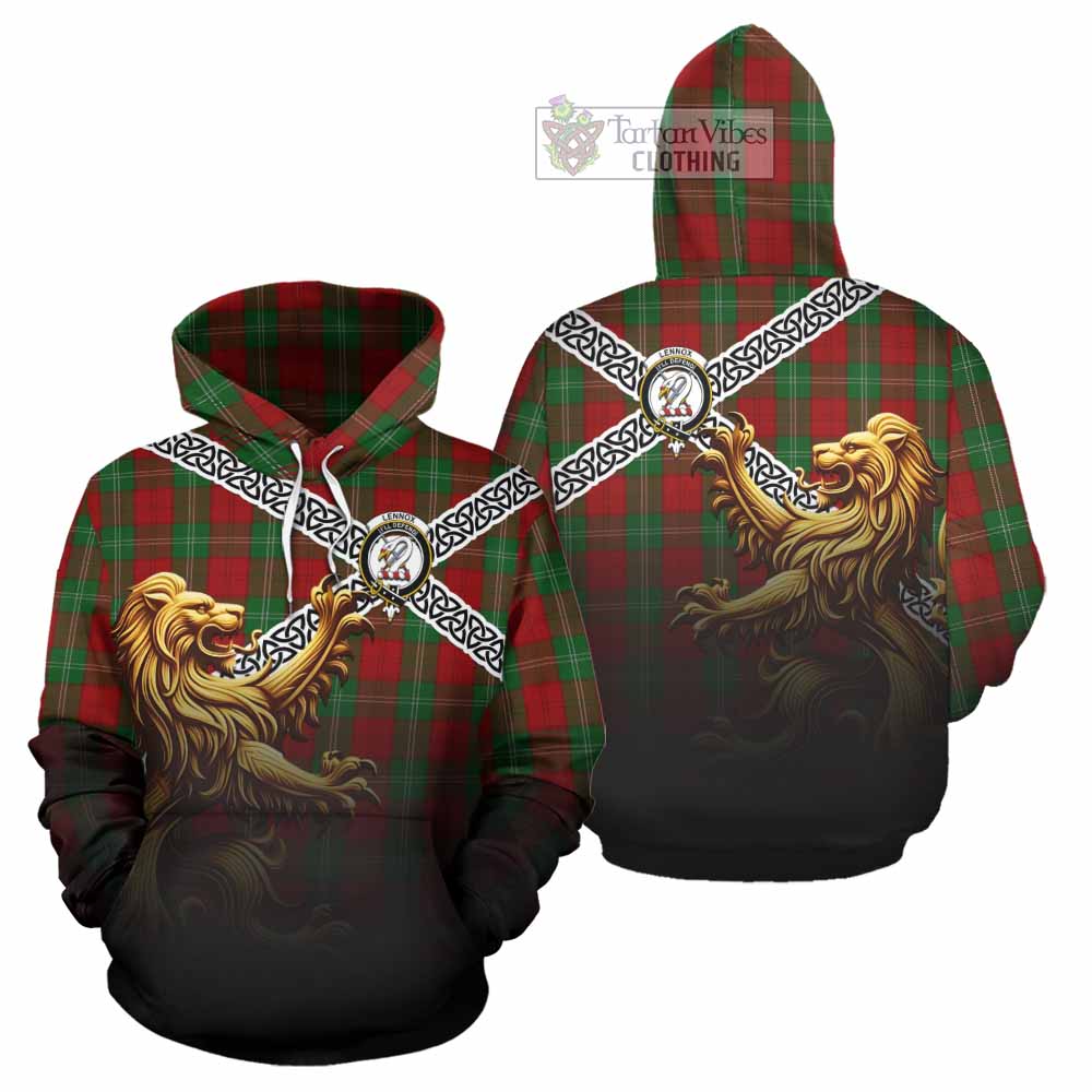 Tartan Vibes Clothing Lennox Crest Tartan Hoodie with Golden Lion Emblem Celtic Style