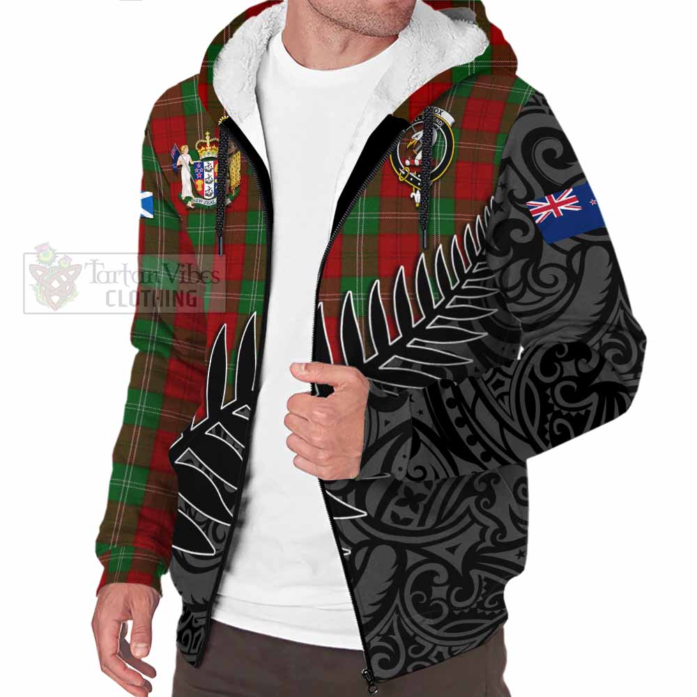 Tartan Vibes Clothing Lennox Crest Tartan Sherpa Hoodie with New Zealand Silver Fern Half Style