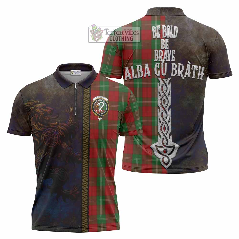 Tartan Vibes Clothing Lennox Tartan Family Crest Zipper Polo Shirt Alba Gu Brath Be Brave Lion Ancient Style