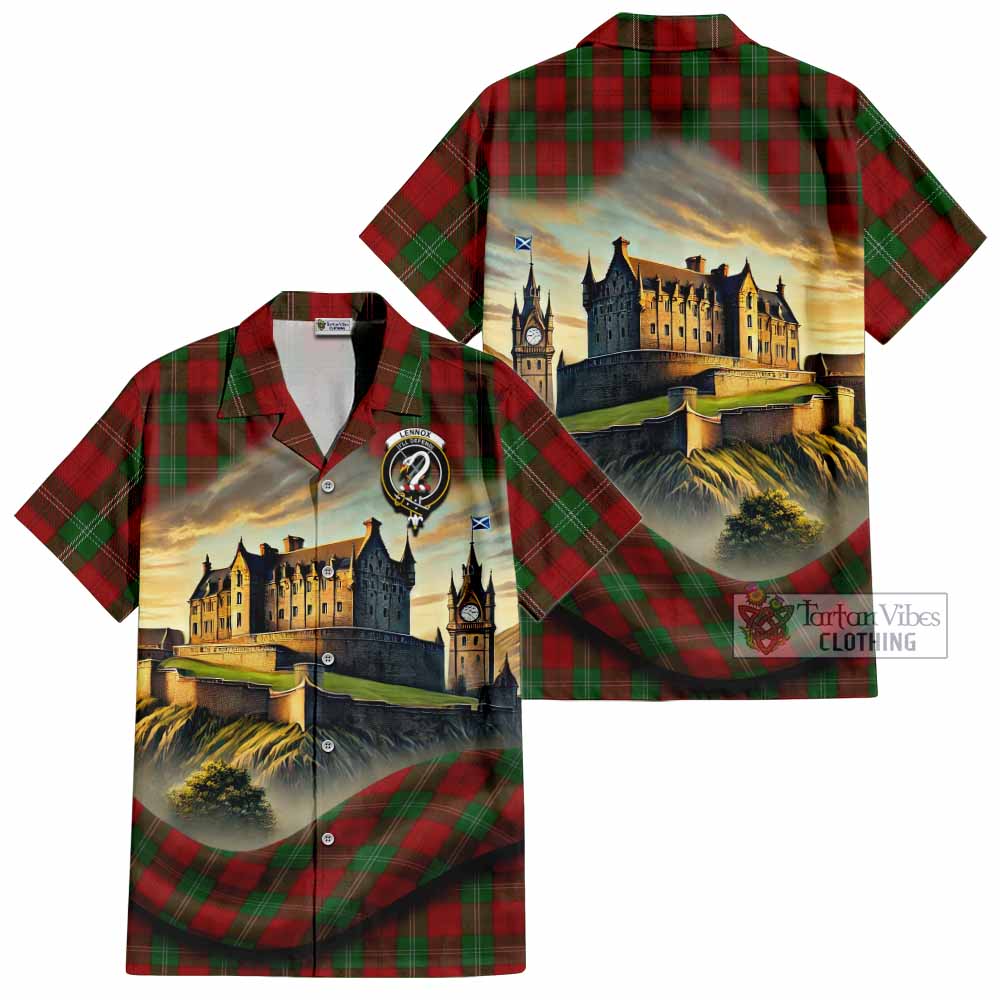 Tartan Vibes Clothing Lennox Tartan Family Crest Short Sleeve Button Shirt with Scottish Ancient Castle Style