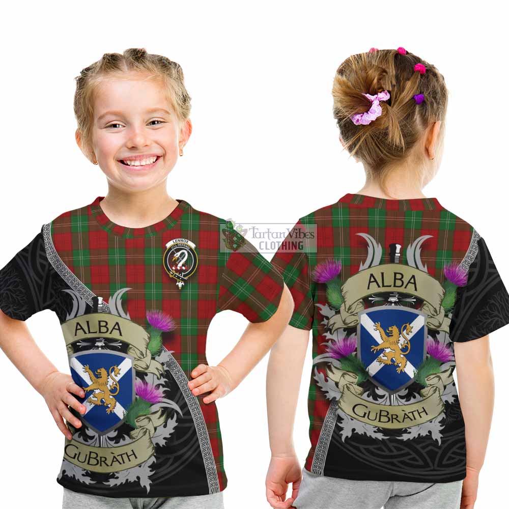 Tartan Vibes Clothing Lennox Tartan Family Crest Kid T-Shirt Lion Rampant Royal Thistle Shield Celtic Inspired
