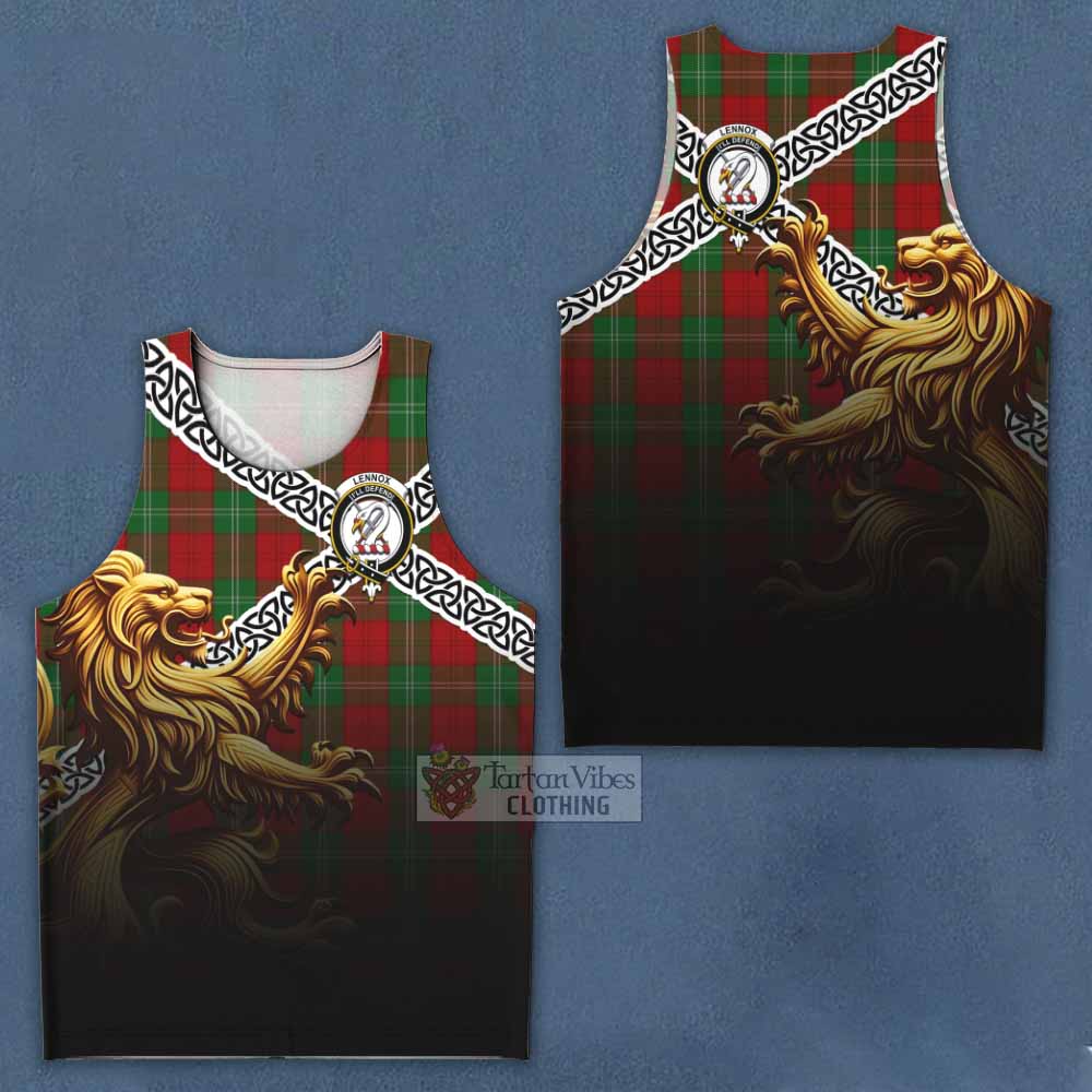 Tartan Vibes Clothing Lennox Crest Tartan Men's Tank Top with Golden Lion Emblem Celtic Style