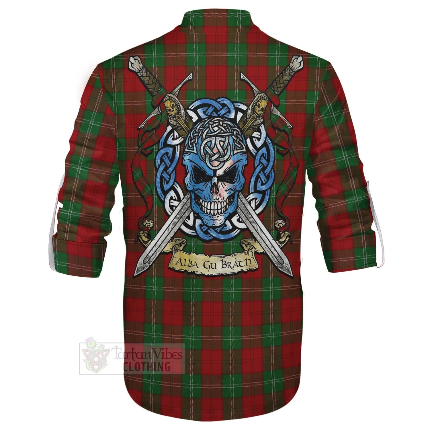 Tartan Vibes Clothing Lennox Tartan Ghillie Kilt Shirt with Family Crest Celtic Skull Style