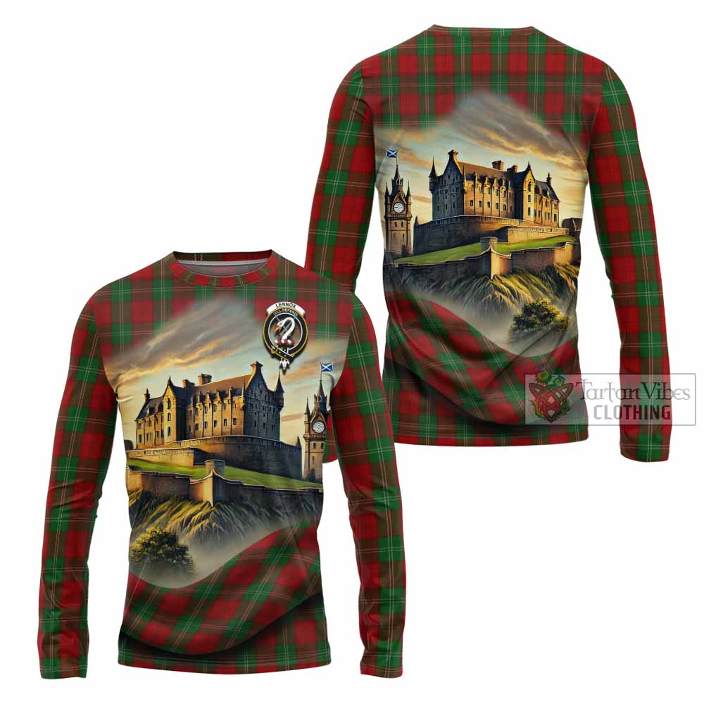 Tartan Vibes Clothing Lennox Tartan Family Crest Long Sleeve T-Shirt with Scottish Ancient Castle Style