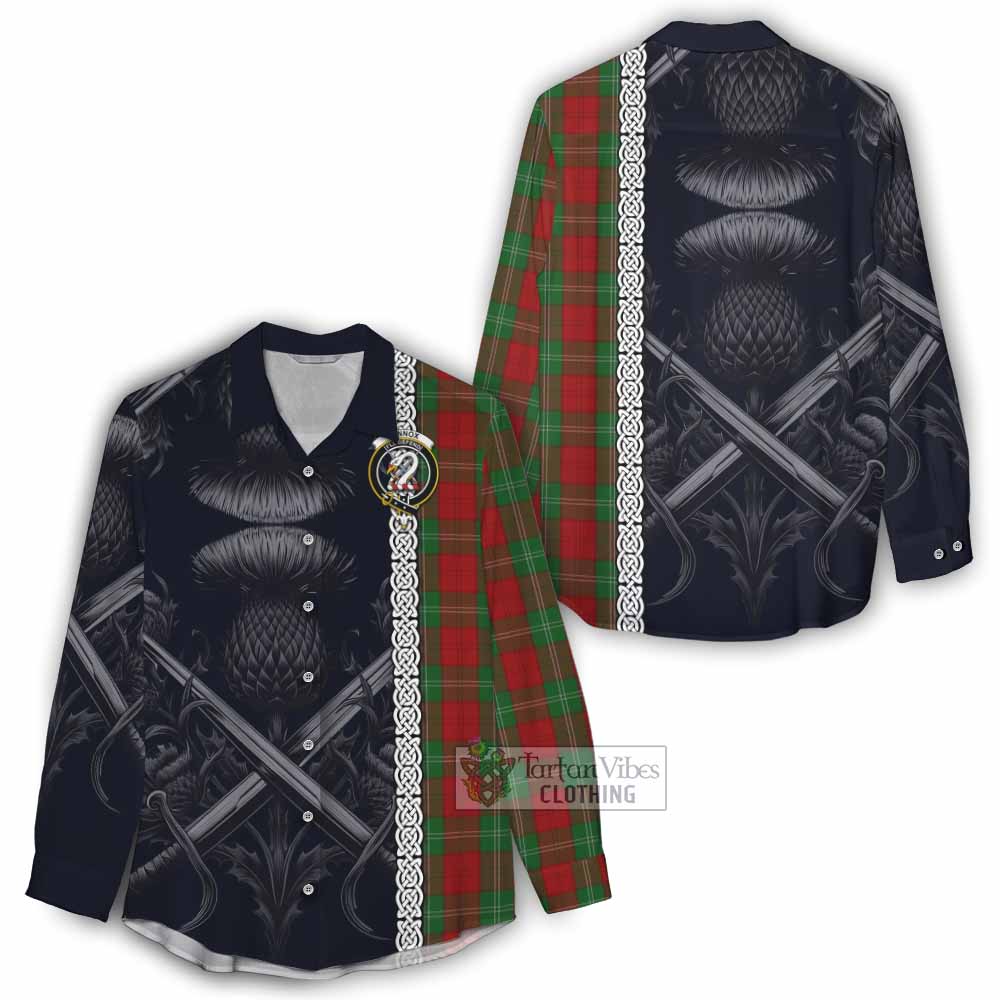 Tartan Vibes Clothing Lennox Tartan Women's Casual Shirt with Family Crest Cross Sword Thistle Celtic Vibes