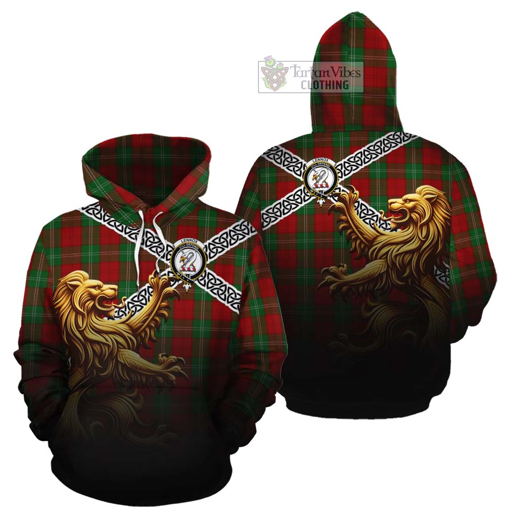 Tartan Vibes Clothing Lennox Crest Tartan Cotton Hoodie with Golden Lion Emblem Celtic Style