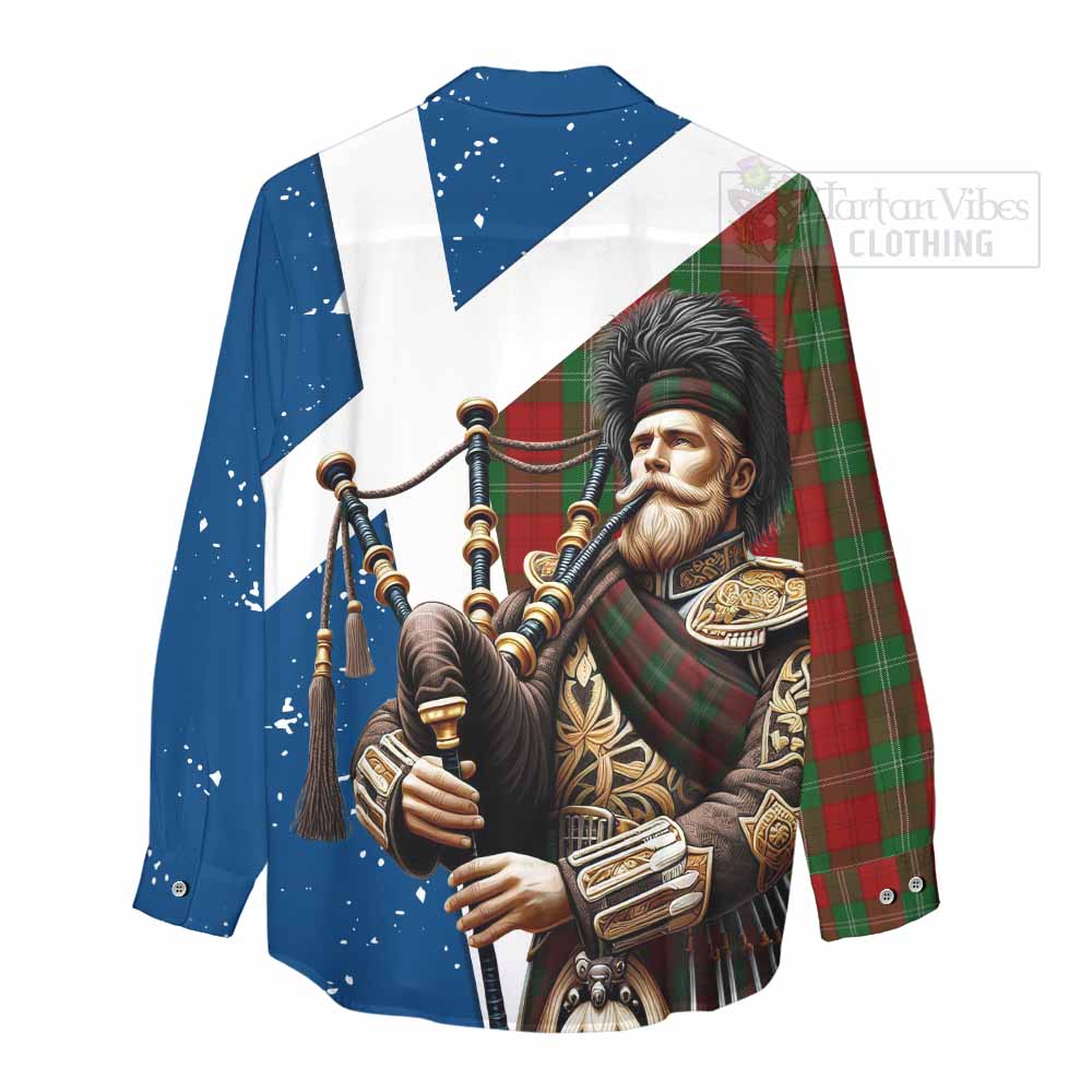Tartan Vibes Clothing Lennox Tartan Women's Casual Shirt with Family Crest Scottish Bagpiper Vibes