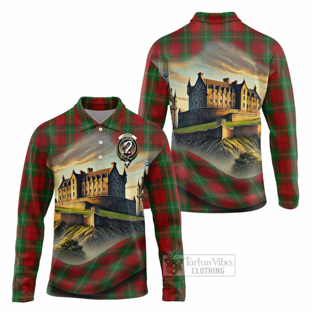 Tartan Vibes Clothing Lennox Tartan Family Crest Long Sleeve Polo Shirt with Scottish Ancient Castle Style