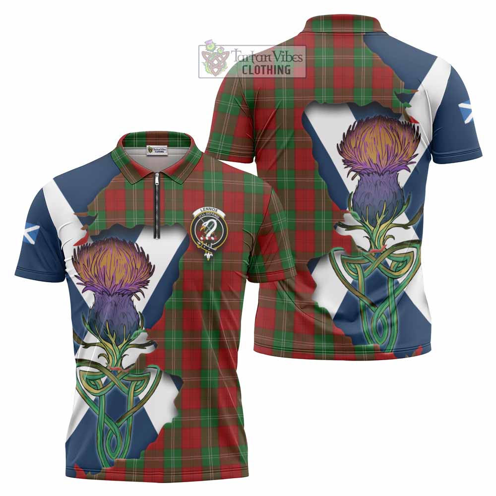 Tartan Vibes Clothing Lennox Tartan Family Crest Zipper Polo Shirt Scottish Thistle Celtic Inspired