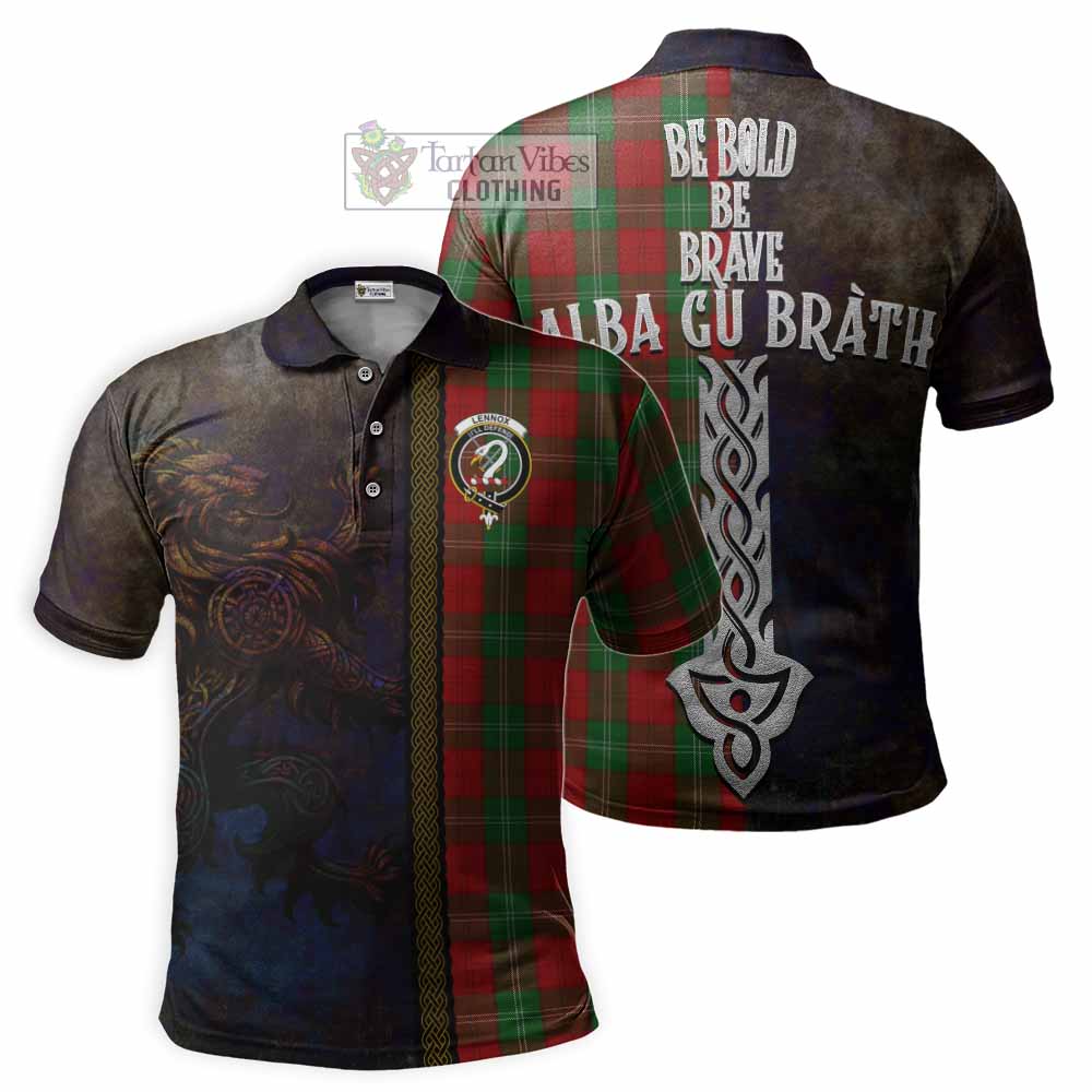 Tartan Vibes Clothing Lennox Tartan Family Crest Polo Shirt Alba Gu Brath Be Brave Lion Ancient Style