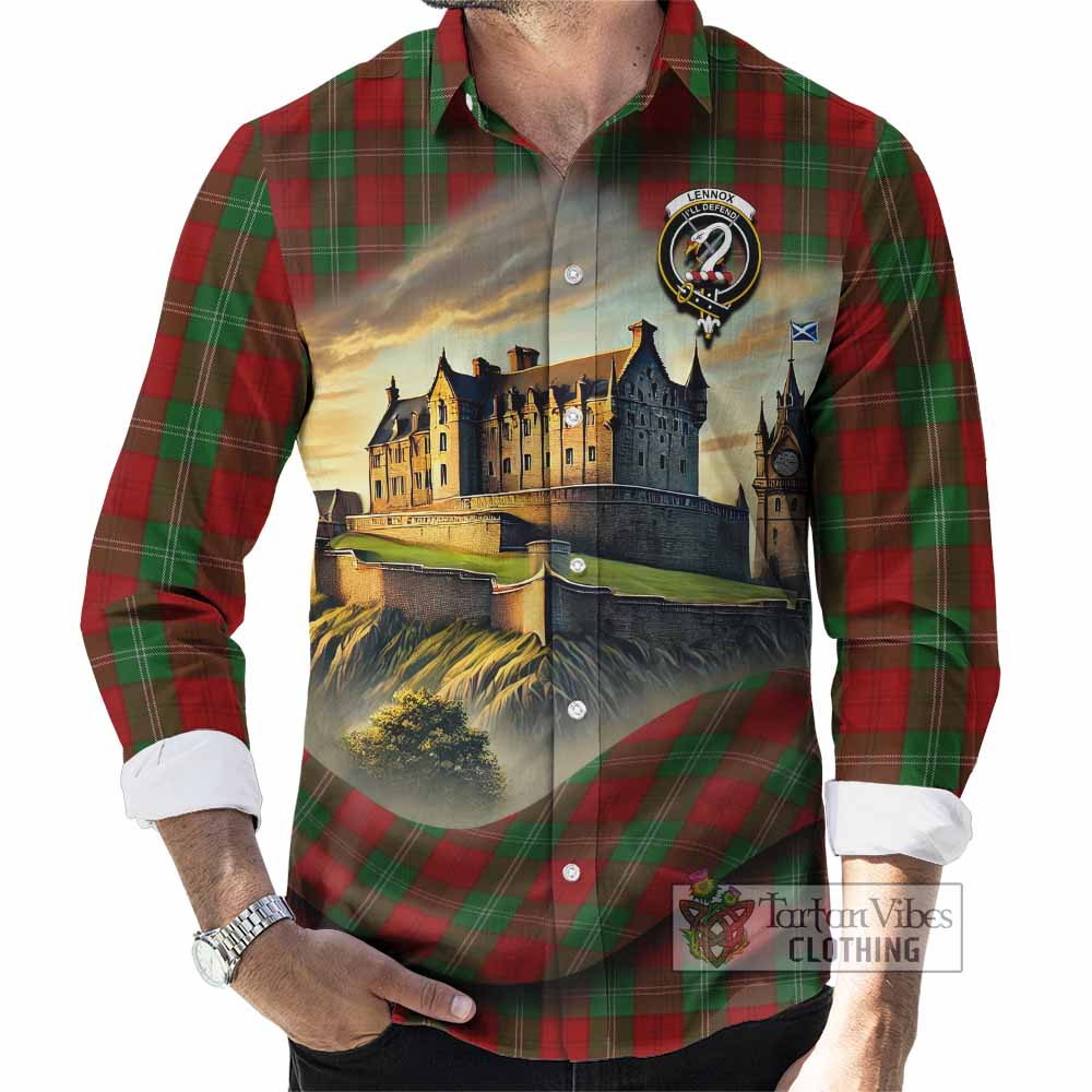 Tartan Vibes Clothing Lennox Tartan Family Crest Long Sleeve Button Shirt with Scottish Ancient Castle Style
