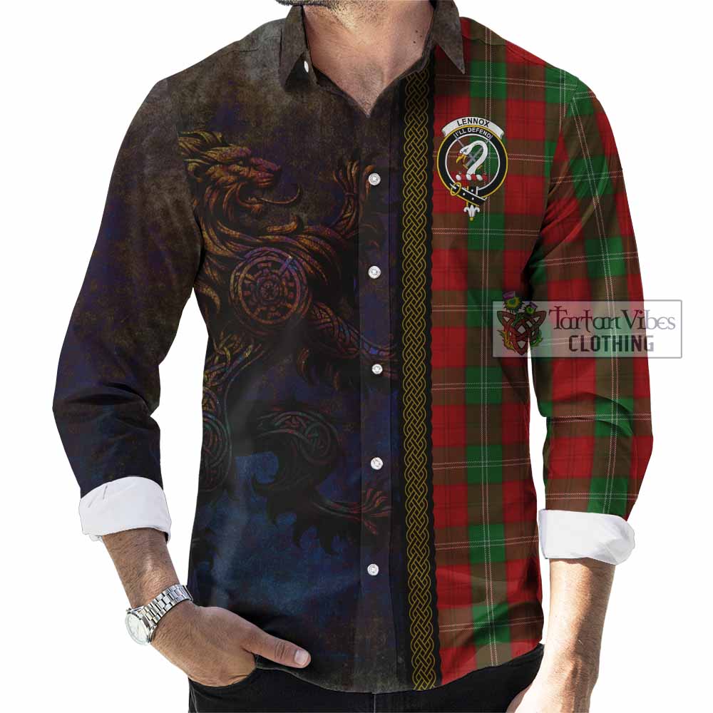 Tartan Vibes Clothing Lennox Tartan Family Crest Long Sleeve Button Shirt Alba Gu Brath Be Brave Lion Ancient Style