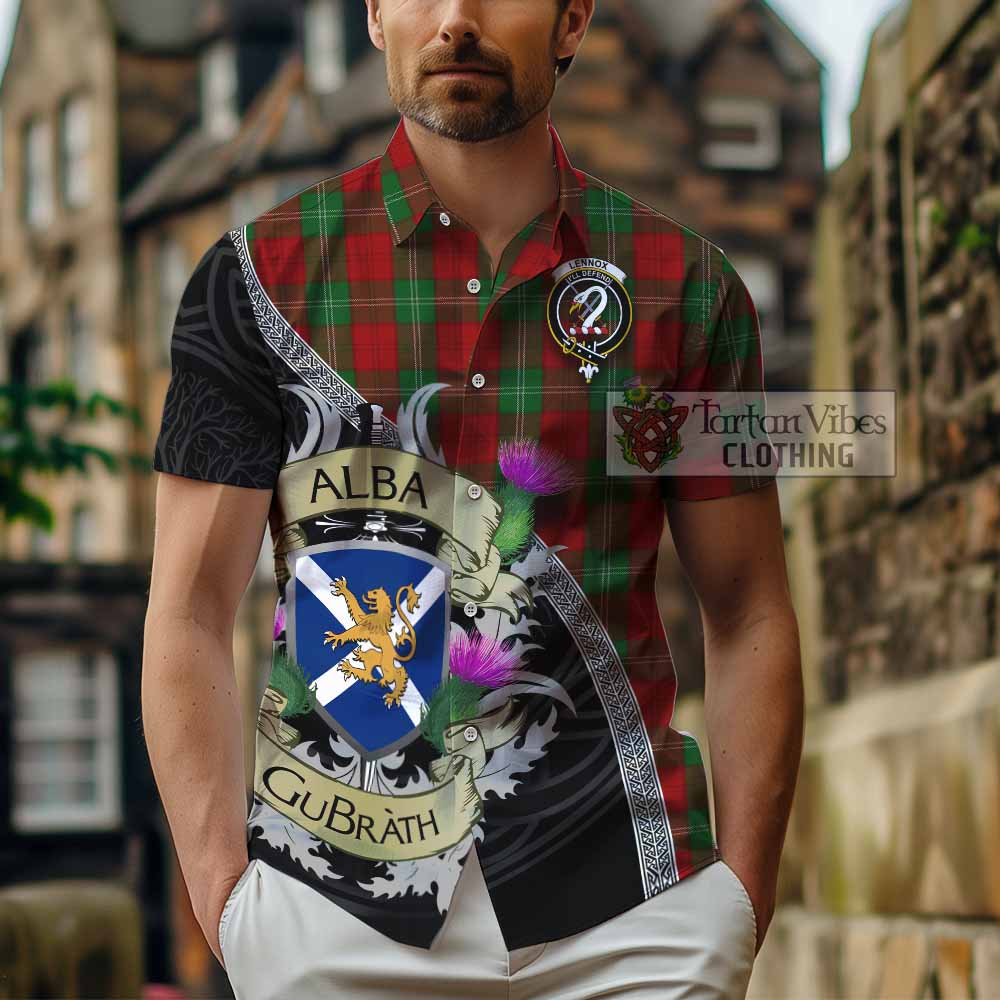 Tartan Vibes Clothing Lennox Tartan Family Crest Short Sleeve Button Shirt Lion Rampant Royal Thistle Shield Celtic Inspired