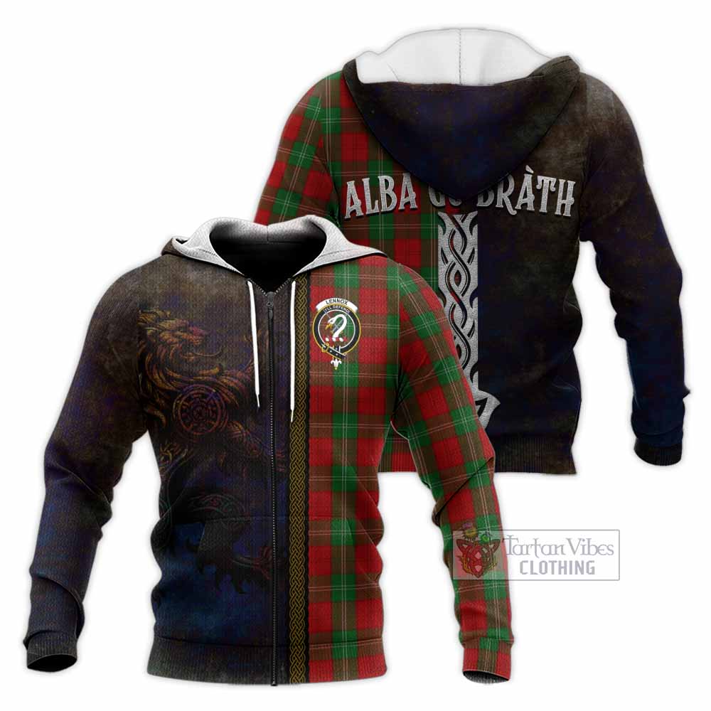 Tartan Vibes Clothing Lennox Tartan Family Crest Knitted Hoodie Alba Gu Brath Be Brave Lion Ancient Style