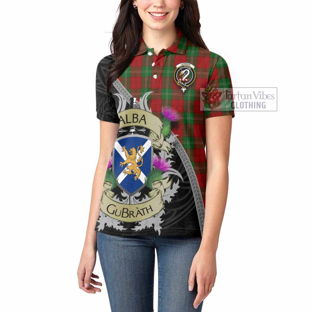 Tartan Vibes Clothing Lennox Tartan Family Crest Women's Polo Shirt Lion Rampant Royal Thistle Shield Celtic Inspired