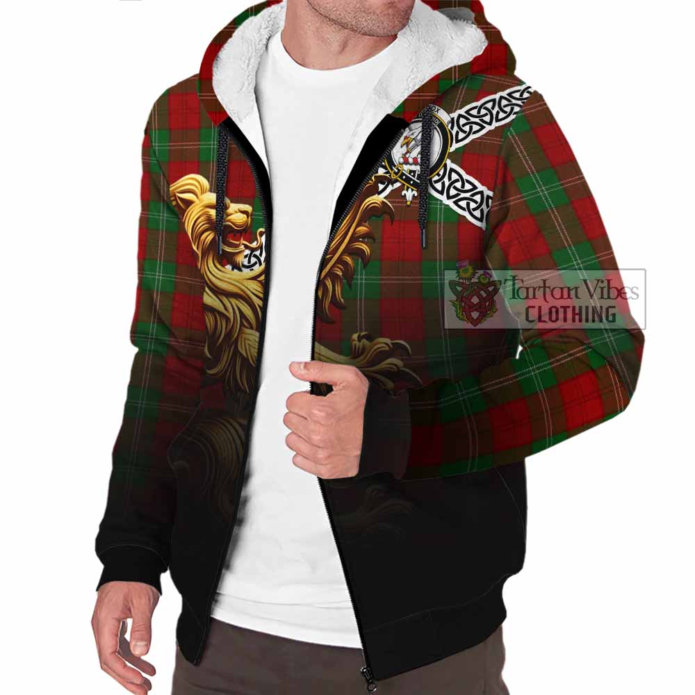 Tartan Vibes Clothing Lennox Crest Tartan Sherpa Hoodie with Golden Lion Emblem Celtic Style