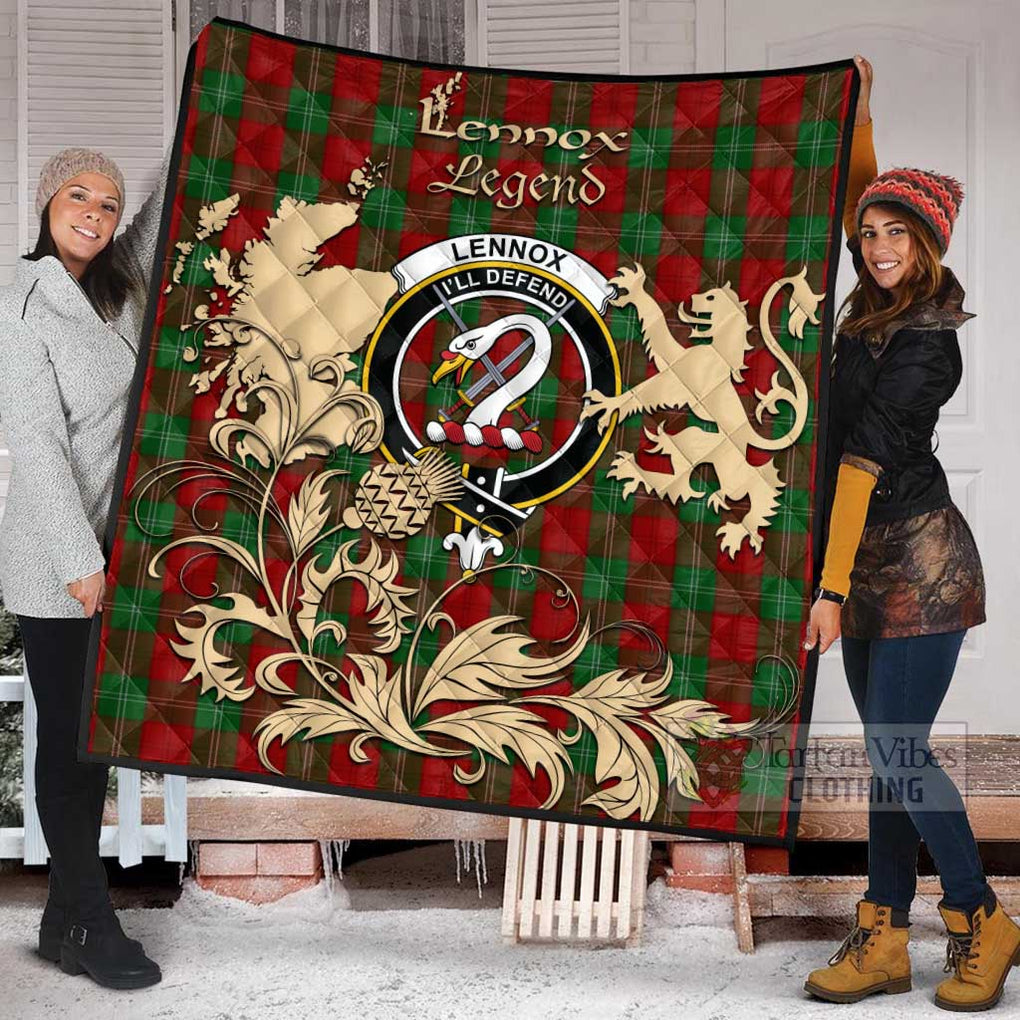 Lennox Tartan Quilt with Family Crest and Scottish Symbol Style - Tartan Vibes Clothing