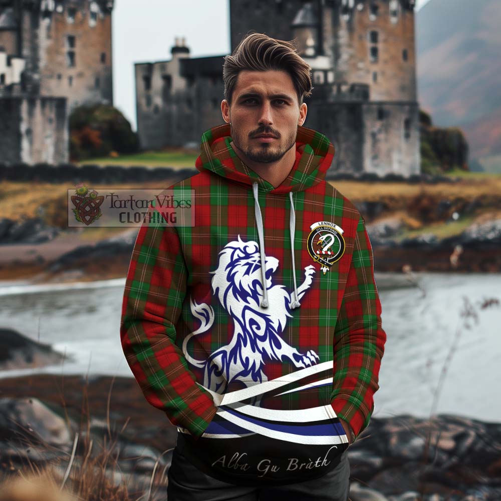 Tartan Vibes Clothing Lennox Tartan Cotton Hoodie with Alba Gu Brath Regal Lion Emblem