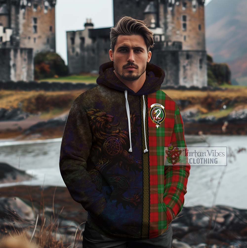 Tartan Vibes Clothing Lennox Tartan Family Crest Cotton Hoodie Alba Gu Brath Be Brave Lion Ancient Style