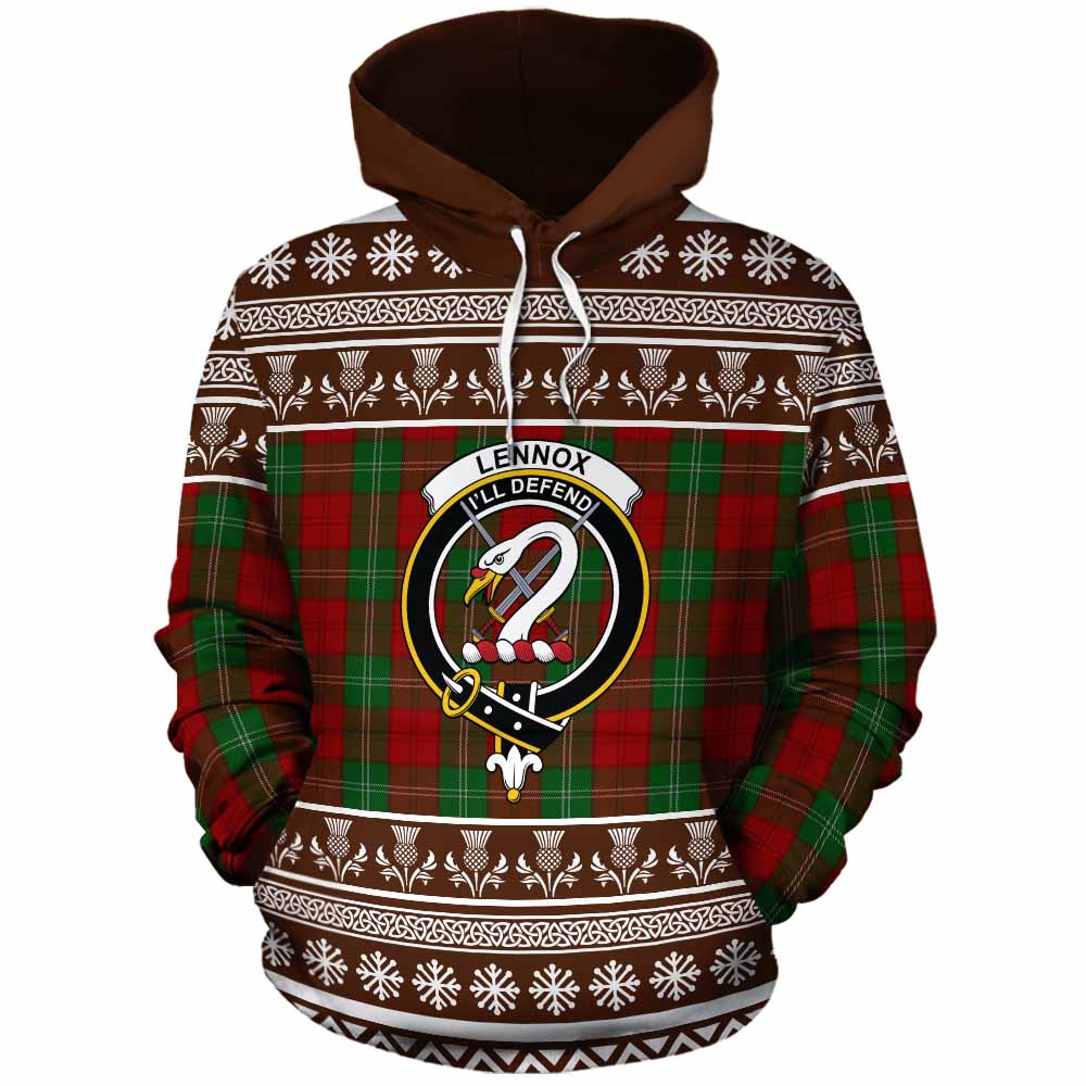 Lennox Clan Tartan Christmas Cotton Hoodie with Family Crest - Tartan Vibes Clothing