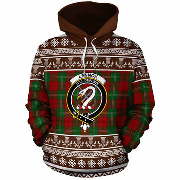Lennox Clan Tartan Christmas Cotton Hoodie with Family Crest