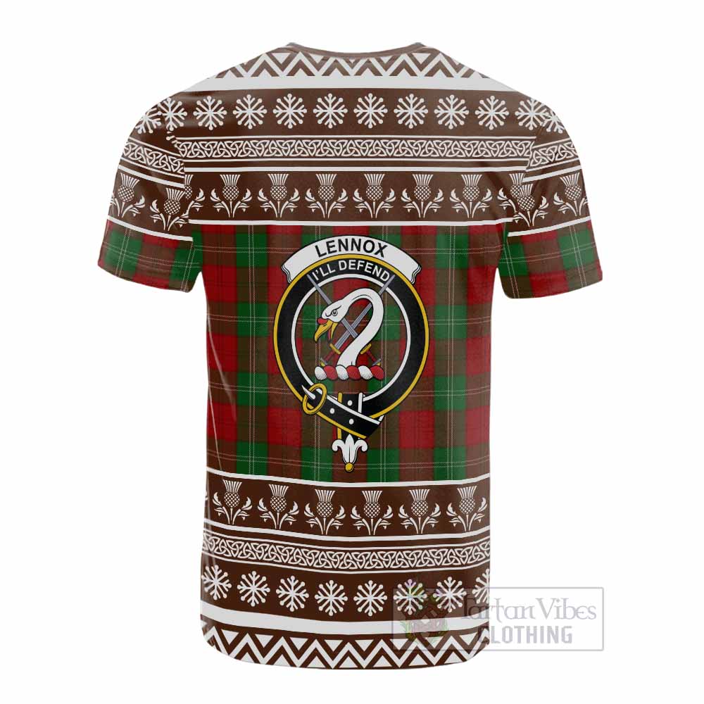 Lennox Clan Tartan Christmas Cotton T-shirt with Family Crest - Tartan Vibes Clothing