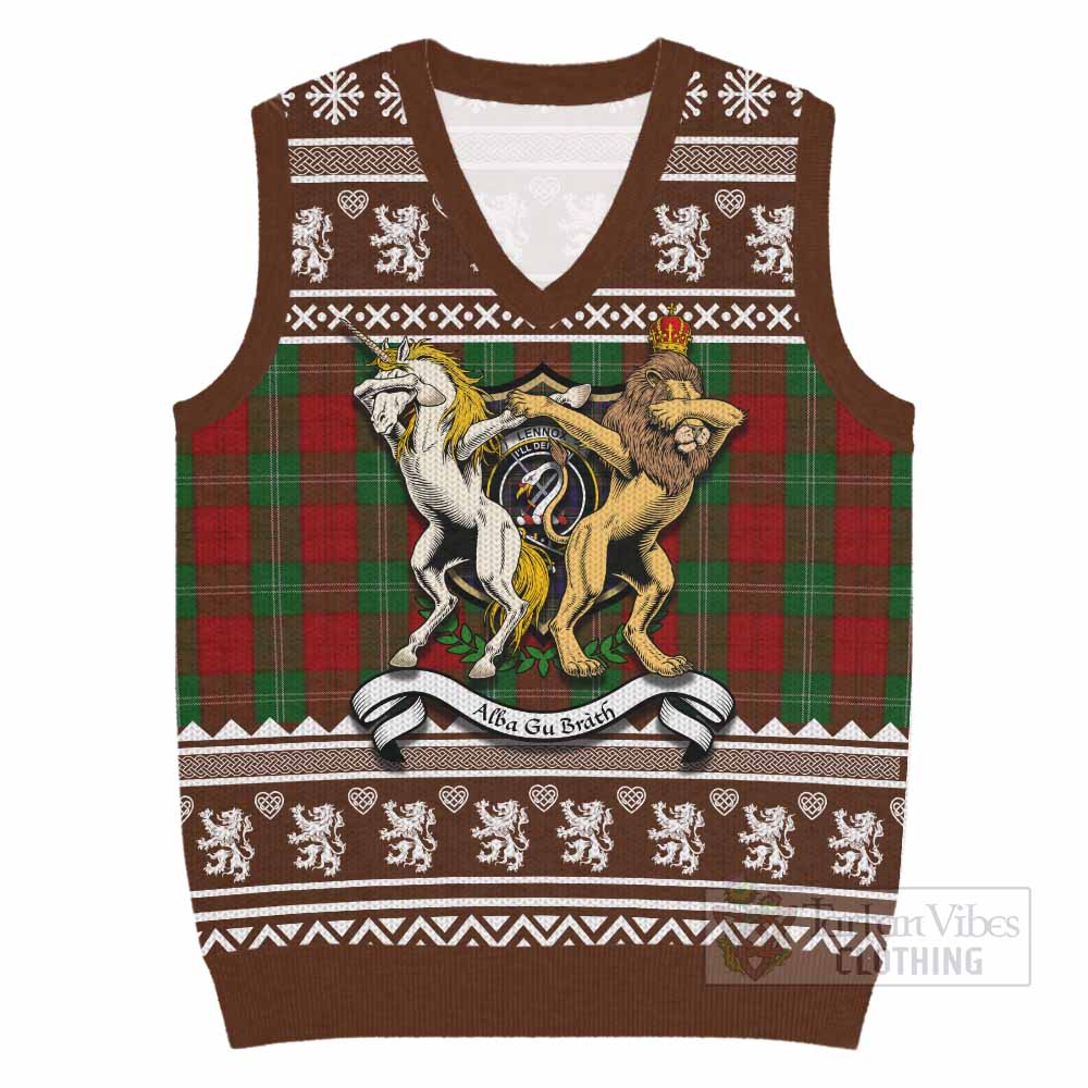 Lennox Clan Tartan Crest Christmas Knitted V-Neck Vest Coat of Arms Funny Style - Tartan Vibes Clothing