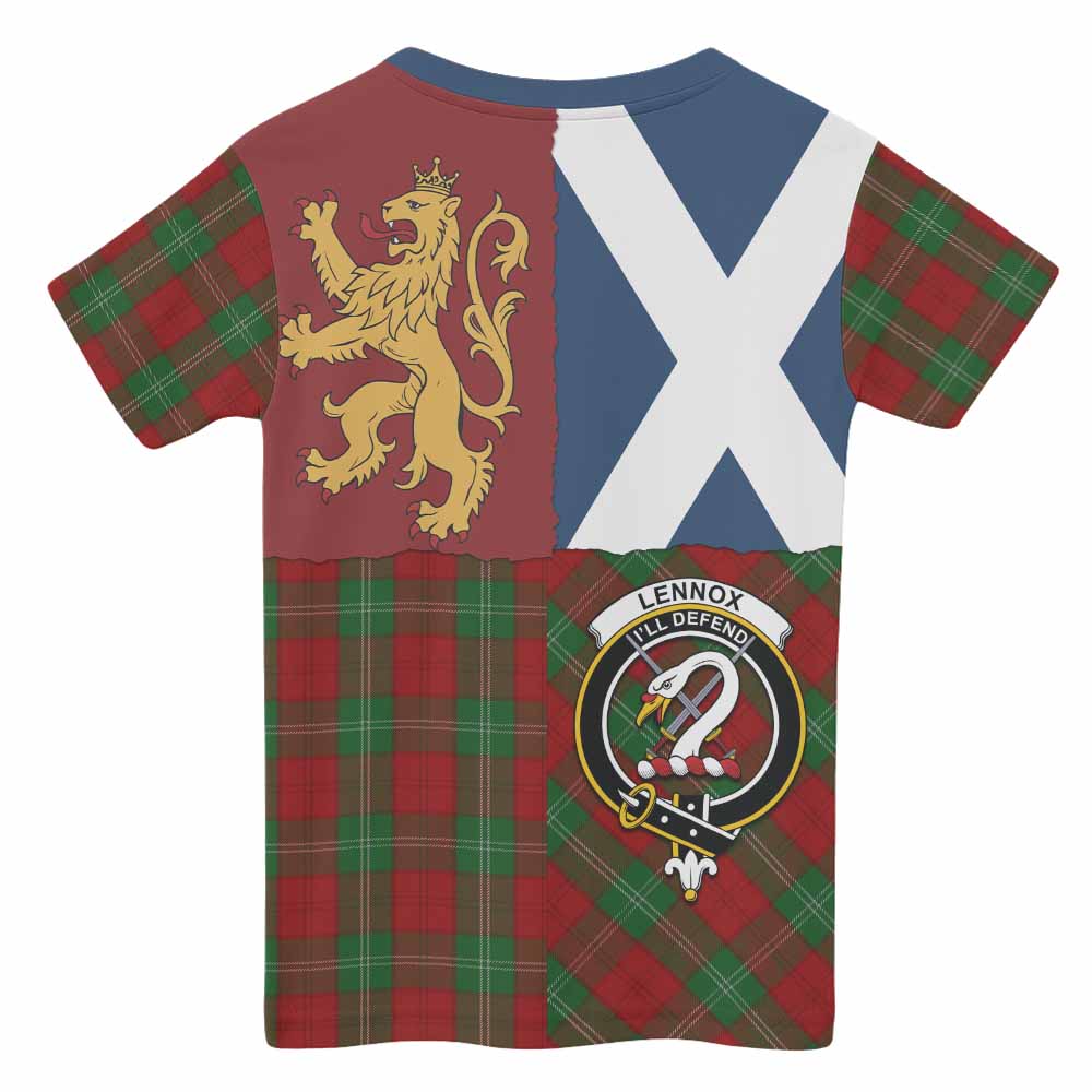 Lennox Crest Tartan Kid T-shirt with Lion Rampant Saltire Style - Tartan Vibes Clothing